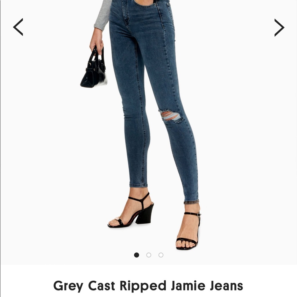 TopShop Jamie Jean, high rise pants, ripped knee